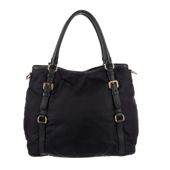 Prada Buckle Tote Bag Navy Tessuto Nylon Black Leather Trim w/Adjustable Handles - Picture 3 of 10